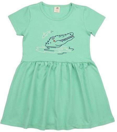 Kleinkinder Kleid GOTS zertifiziert, mint, Krokodil-Print, Kurzarm, weich – Walkiddy