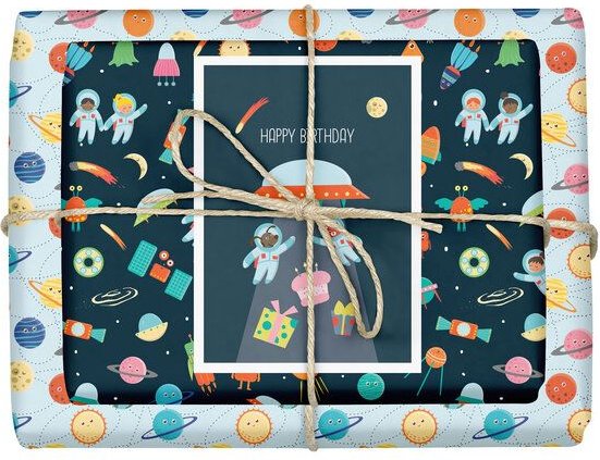 dabelino Kinder Geschenkpapier-Set (4x Bögen + Karte od. Anhänger)