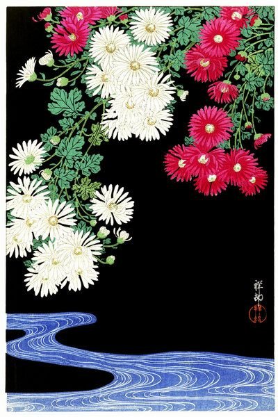 Photocircle Poster / Leinwandbild - Chrysanthemen von Ohara Koson