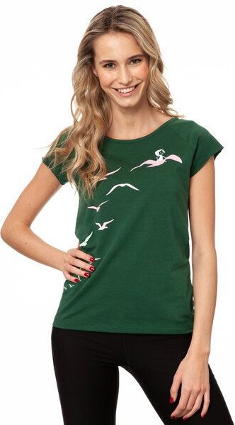 FellHerz Damen T-Shirt Möwenflug scarabgreen bio & fair & vegan