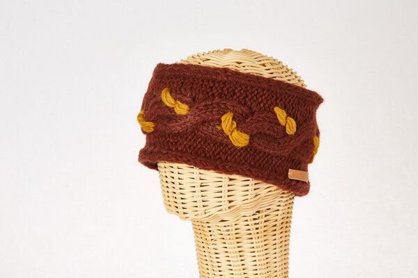 short'n'pietz Schurwollstirnband zweifarbig mit Zopfmuster, handgestrickt