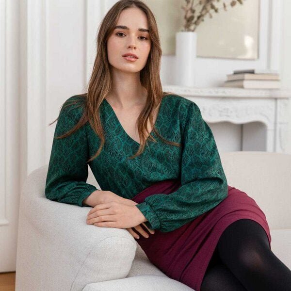 WiDDA berlin Bluse LUBO mit Print in Petrol Blatt