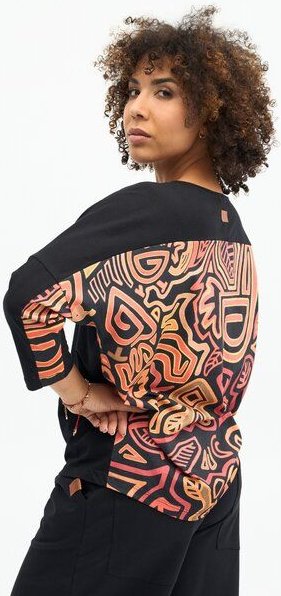 Bluse Kanta – lockerer Trapezschnitt aus Bio-Baumwolle – mit KOKOworld-Print – 3/4-Arm – perfekt für Yoga, Pilates, Allt...