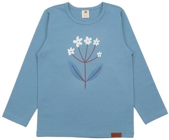 Kinder Langarmshirt GOTS zertifiziert, hellblau, Blumen-Print, Bio-Baumwolle, weich – Walkiddy