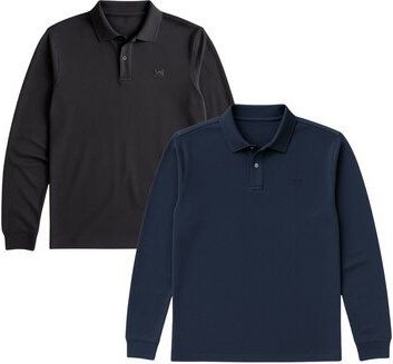 GORG 2er Set Herren Bio-Baumwolle Langarm-Poloshirt