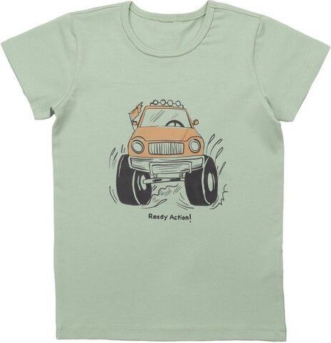 Cotokids Kinder T-Shirt GOTS zertifiziert, Bio-Baumwolle, hellgrün, Auto-Print, weich & bequem, Kurzarm – Walkiddy