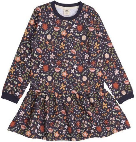 Walkiddy - Fancy Flowers Sweat Kleid Grau, Öko-Fair-Trade, GOTS-Zertifizierte Bio-Baumwolle, Mädchen-Kleid