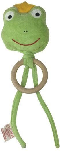 Pat und Patty Greifling / Holz Beißring mit Rassel "Froschkönig" , 100 % Baumwolle-kbA