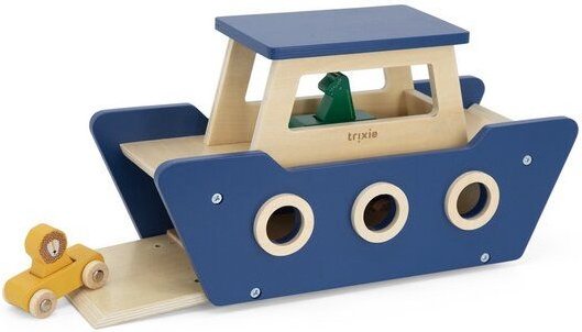 Trixie – WOODEN FERRYBOAT – Holzfähre – Holzboot - Holzschiff mit Autos und Tierfiguren