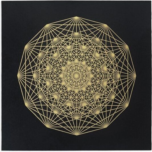 Veskor Cassiopeia DEMIHEPTERAKT Heilige Geometrie Linoldruck | 50 × 50 cm | Gold auf Schwarz