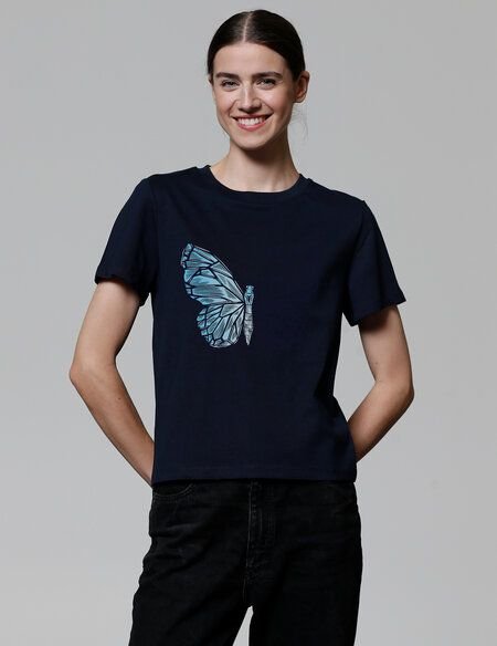 watapparel T-Shirt Frauen Crystal Butterfly