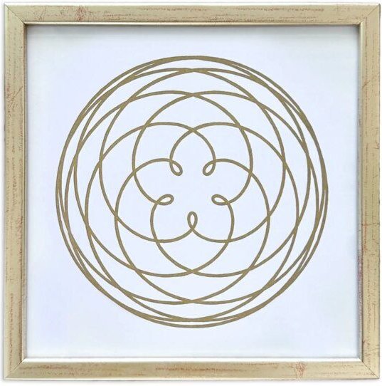 Thumbnail - Veskor Cassiopeia Gerahmt | ROSE OF VENUS Heilige Geometrie Linoldruck | 20 × 20 cm in 22 × 22 cm Rahmen | Gold