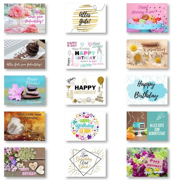 Domelo 15er Set Geburtstagskarten mit Umschlag Glückwunschkarten Postkarte als Grußkarten
