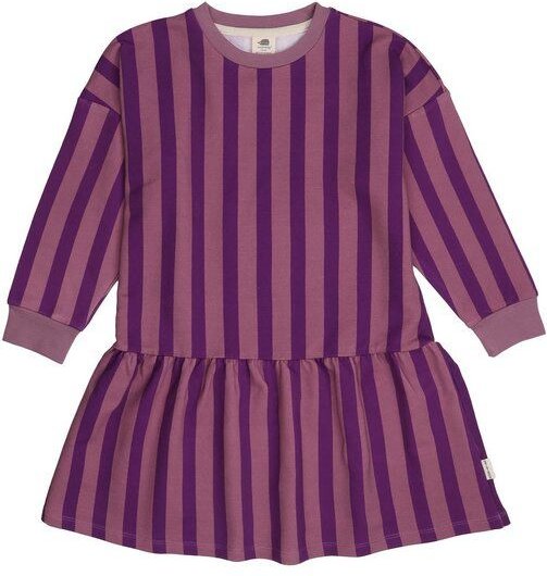 Kinder Sweatkleid GOTS-zertifiziert aus Bio-Baumwolle, lila gestreift, langarm mit schwingendem Rockteil – Walkiddy, wei...