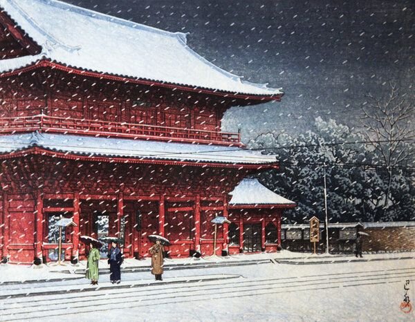 Photocircle Poster / Leinwandbild - Snow Shiba Zojo Temple by Hasui Kawase