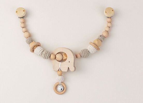 NoniKids Berlin Kinderwagenkette Holz *Elefant Glocke* 2 Farben | Bio Baumwolle