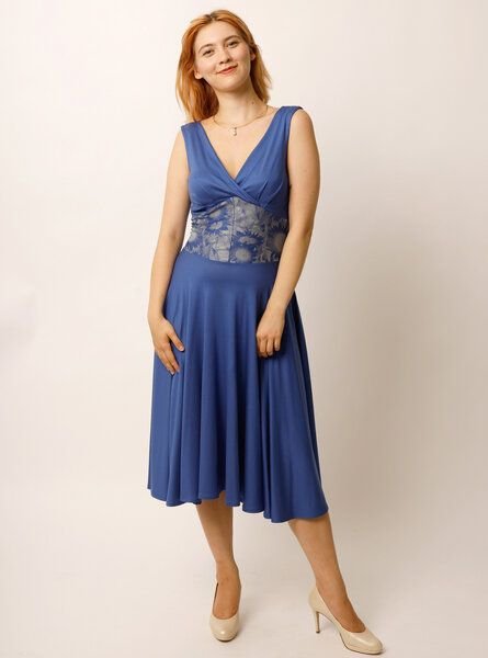 Peaces.bio - handbedruckte Biomode Tanzkleid Sunflowers in Königsblau