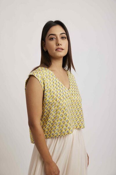 ÏMAIMA Golbahar Top aus Bio-Baumwolle Handbedruckt