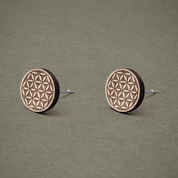 feinformart Ohrstecker / Ohrring aus Holz - Blume des Lebens - 9mm