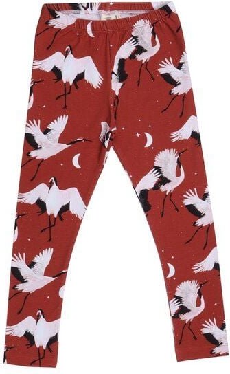 Kinder Leggings GOTS-zertifiziert aus Bio-Baumwolle rot mit Kranich-Motiv – Walkiddy