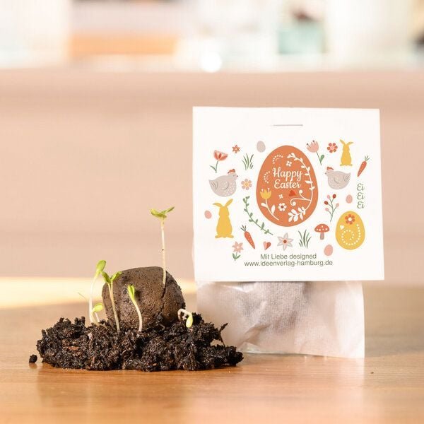 Ideenverlag Hamburg 10 „Happy Easter“ Samenbomben im Tütchen mit Wildblumensaatgut | Nachhaltiges Ostergeschenk & blühen...