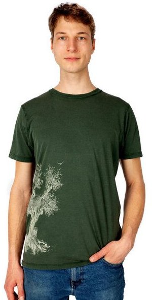 Life-Tree Shirt aus Biobaumwolle für Herren "Olive Tree" in Washed Green/Blue