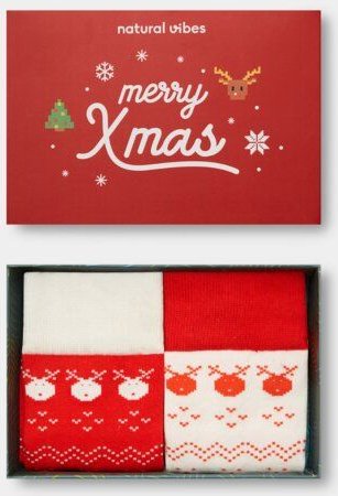Natural Vibes 2-Pack Xmas Weihnachten Bio GOTS | Geschenkset | Bunte Tennissocken | Herren Damen Socken |