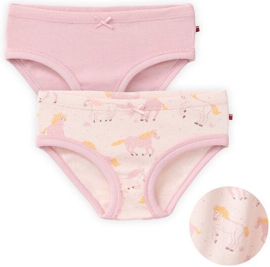 People Wear Organic Slips, 2er Pack, rosa bedruckt "Pferde" und rosa uni, Bio-Baumwolle