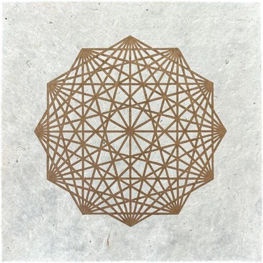 Veskor Cassiopeia DODEKAGON Heilige Geometrie Linoldruck | 22 × 22 cm | Gold auf Naturweiß