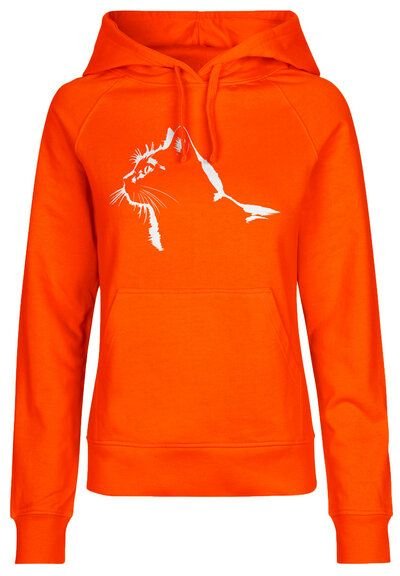 HANDGEDRUCKT "Stubentiger" Frauen Hoody aus reiner Biobaumwolle (kbA)