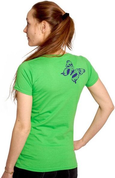 HANDGEDRUCKT "Tagpfauenauge 01" Schmetterling Frauen-T-SHIRT von Earth Positiv Biobaumwolle