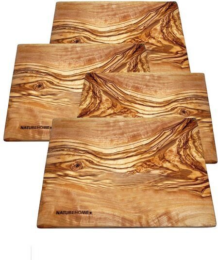 NATUREHOME Kuchen-Teller Frühstücksbrett Olivenholz 25x15 cm und Sets