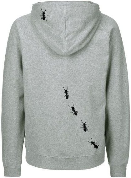 HANDGEDRUCKT "Ameisen" Männer Zip-HOODY aus reiner Biobaumwolle (kbA)