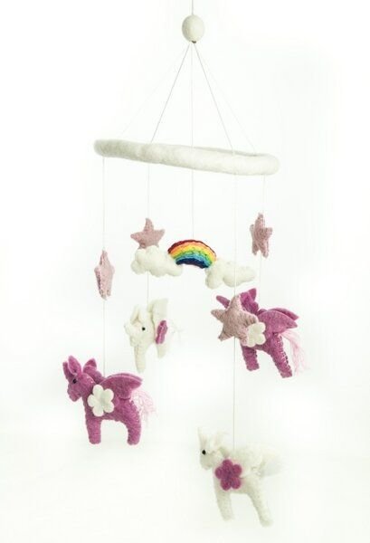 short'n'pietz Mobile mit kleinen Einhörnern, handgefilzt