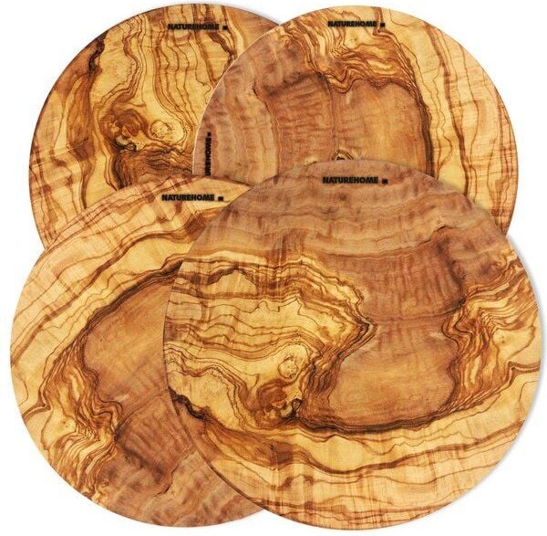 Thumbnail - NATUREHOME Set Pizzateller Schneidebretter Olivenholz rund 30 cm