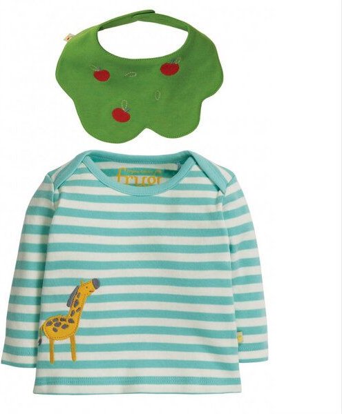 Frugi Set Langarm-Shirt Giraffe und Halstuch Apfelbaum Tip Top & Bib Set