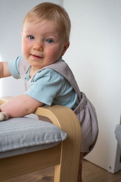Baby Romper Leinen *grau / beige* | NoniKids Berlin