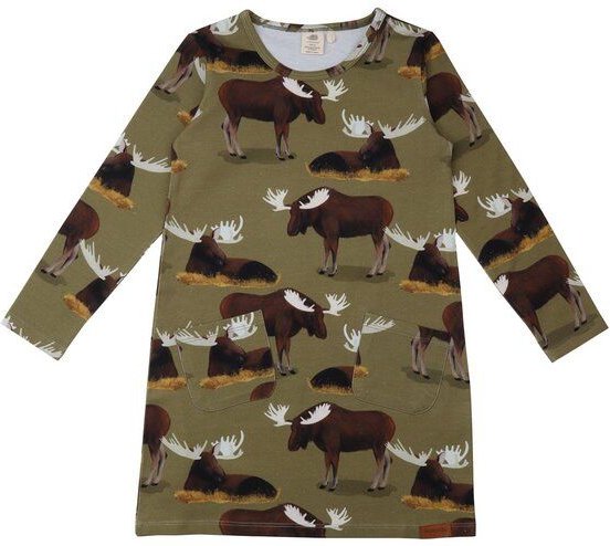 Kinder Tunika GOTS zertifiziert Bio-Baumwolle, Grün, Elch-Muster, Walkiddy