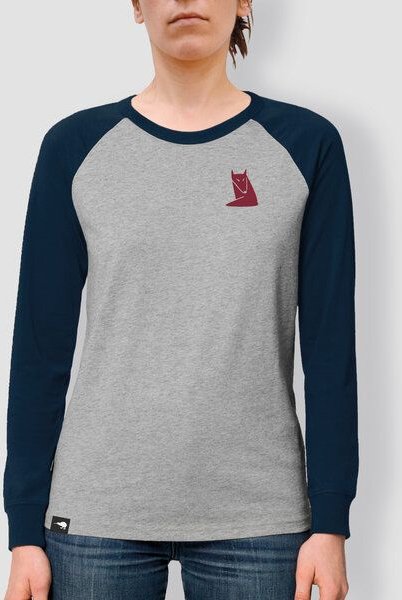 little kiwi Frauen Langarm-T-Shirt, "Fuchs", Heather Grey/Burgundy, Heather Grey/Navy