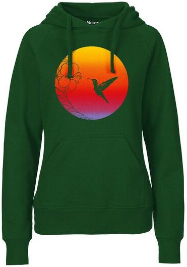 HANDGEDRUCKT "Kolibri" Frauen HOODY aus reiner Biobaumwolle (kbA)