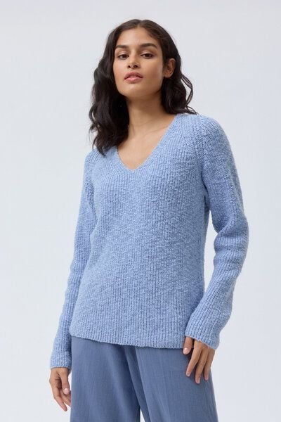 People Wear Organic Rippstrick Pullover, blau, Biobaumwolle