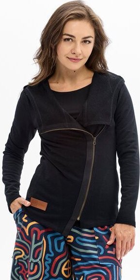 Thumbnail - KOKOworld Hoodie Moluki Schwarz – Asymmetrischer Reißverschluss – mit Kapuze & Taschen – Bio-Baumwolle – nachhaltig & fa...