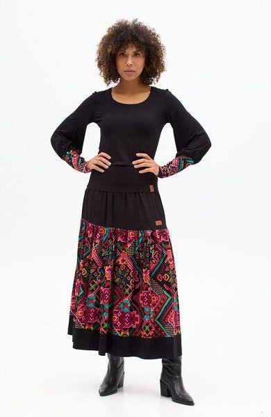 Rock Lunita – Maxi – Seitentaschen – Breite, geraffte Rüsche aus bedruckter Viskose am Bund – KOKOworld