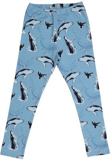 Kinder Leggings GOTS zertifiziert, Bio-Baumwolle, hellblau, Wal-Muster „Jumping Whales“, weich & elastisch – Walkiddy