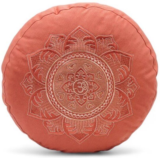 BAGHI Meditationskissen Rund pastellige Farben Om Bestickung - Sitzhöhe 15cm Bio-Baumwolle kbA