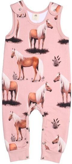 Baby Strampler GOTS zertifiziert Bio-Baumwolle Rosa Pferde-Print langarm – Walkiddy