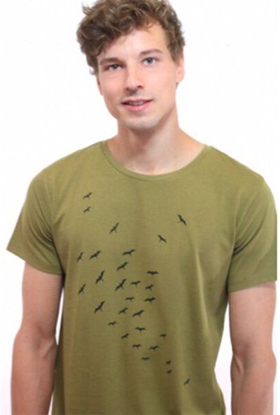 Spangeltangel T-Shirt "Vogelschwarm", bedrucktes Herrenshirt, Siebdruck, Bio-Baumwolle