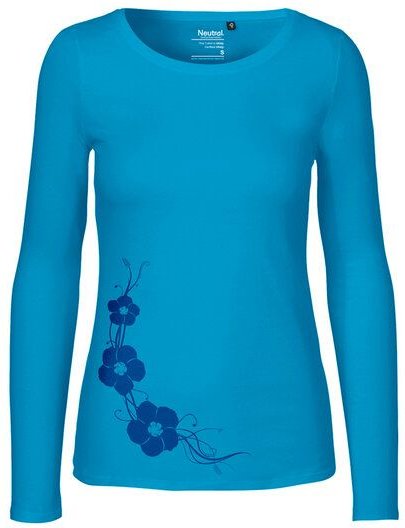 HANDGEDRUCKT "Hibisken" Frauen Longsleeve aus reiner Biobaumwolle (kbA)