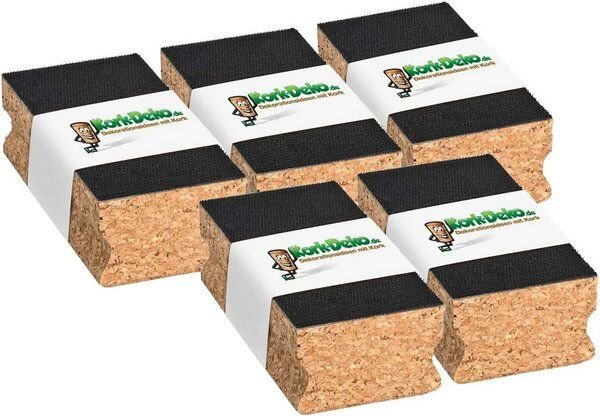 Kork-Deko 5 er Setz Schleifklötze aus Kork mit Klett und abgerundete Kanten | 12x4x6 cm