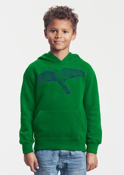 Peaces.bio - handbedruckte Biomode Bio-Kinder-Kapuzen-Sweatshirt "Sperber"